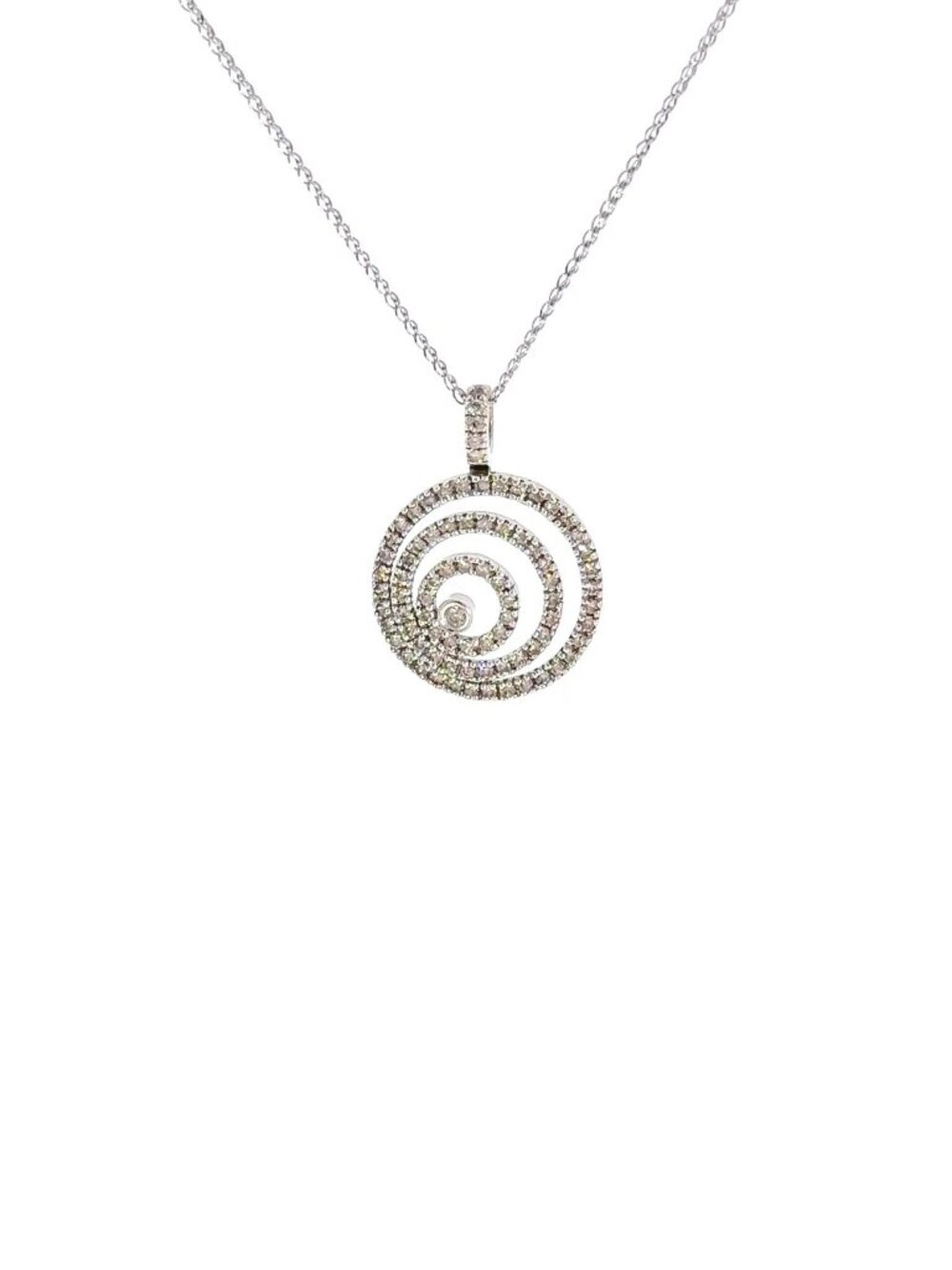 14K White Gold Round Diamond Spiral Swirl Pendant Necklace (1.26ctw)